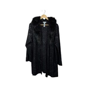 Catherines Vintage Y2K Sparkle Faux Fur Collar Cardigan Black 1X